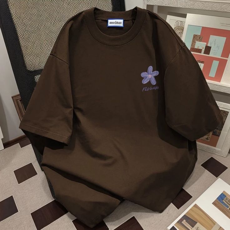 Flower Brown Oversized Tee