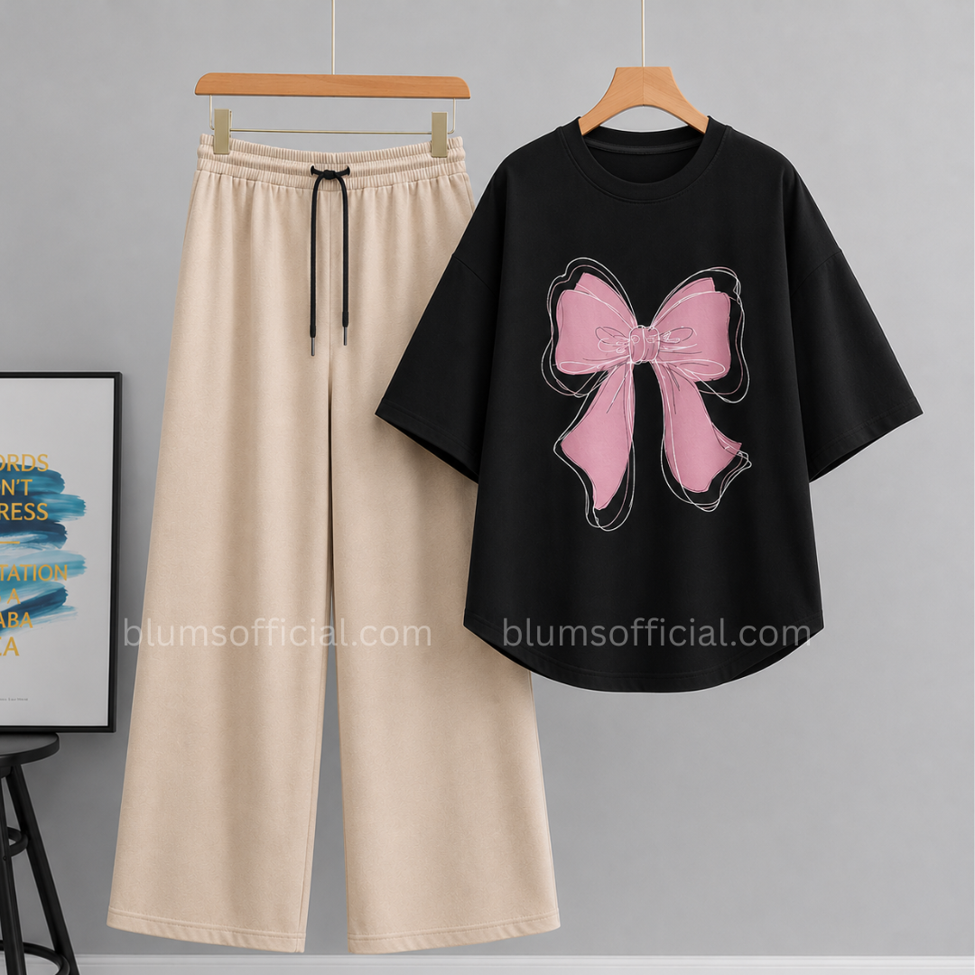 Bow Black Oversized & Beige Flapper