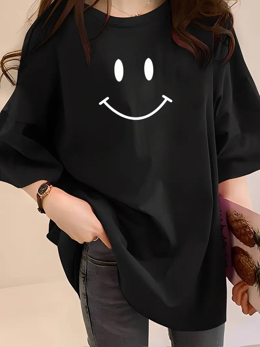 Smile Black Oversized Tee