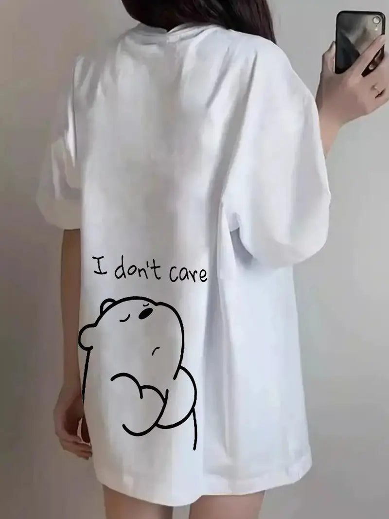 Don't Care White Oversized Tee