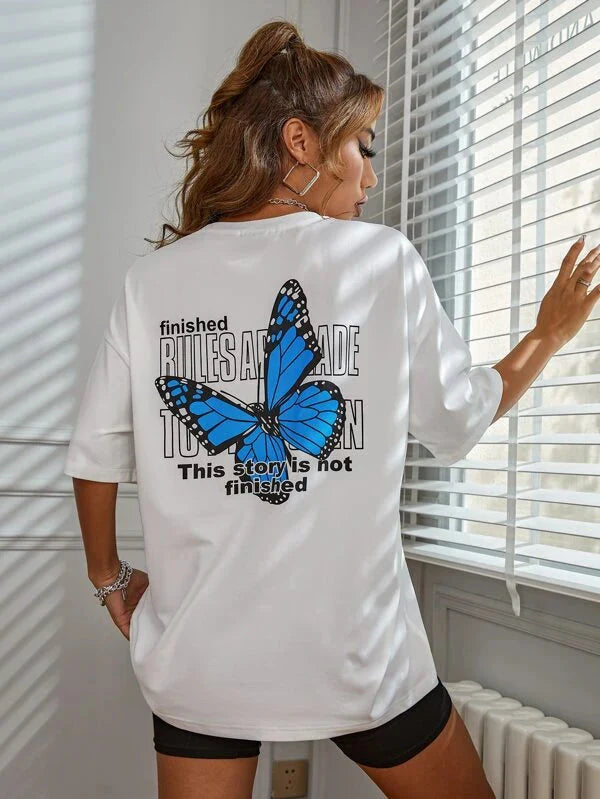 Butterfly White Oversized Tee