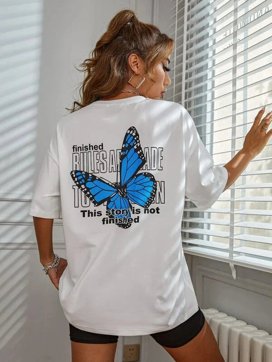 Butterfly White Oversized Tee