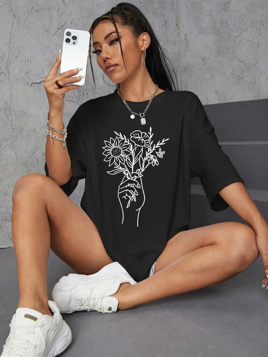 Flower Printed Oversized Tee