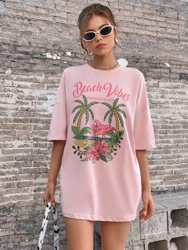 Beach Vibes Pink Oversized Tee