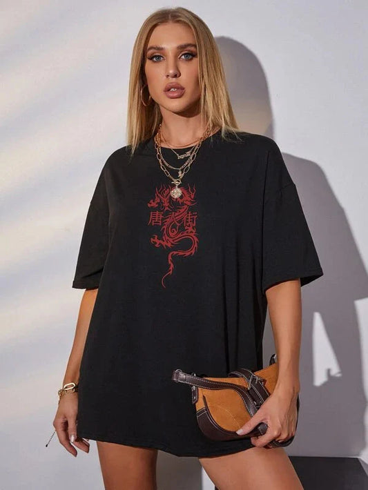 Snake Printed Oversized Tee