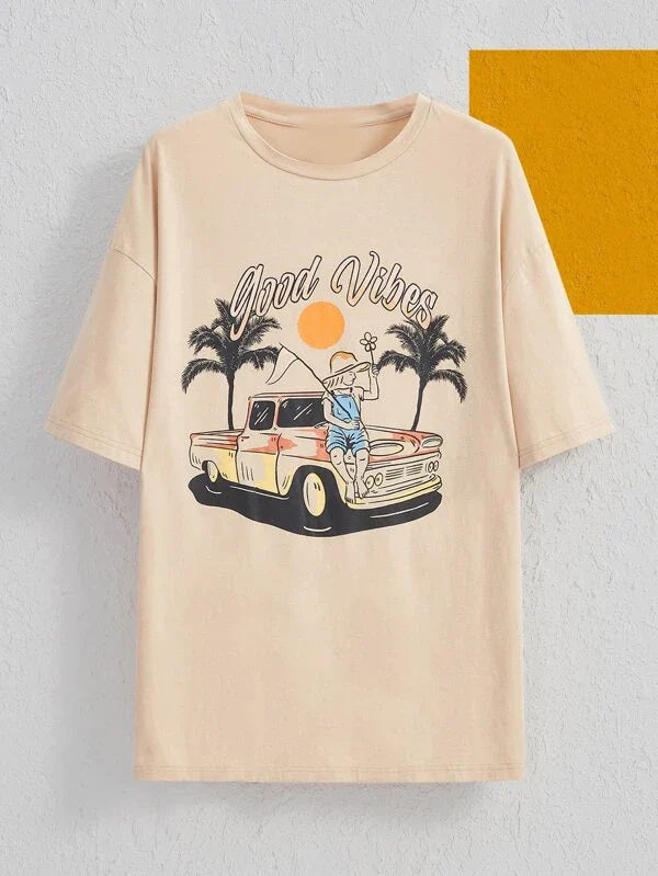 Good Vibes Beach Oversized Tee
