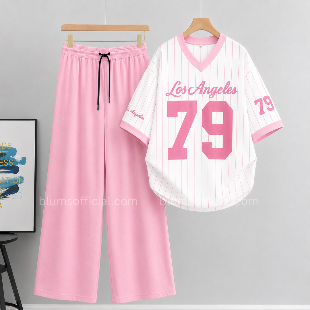 LA 79 Pink V-Neck Oversized & Pink Flapper