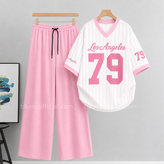 LA 79 Pink V-Neck Oversized & Pink Flapper