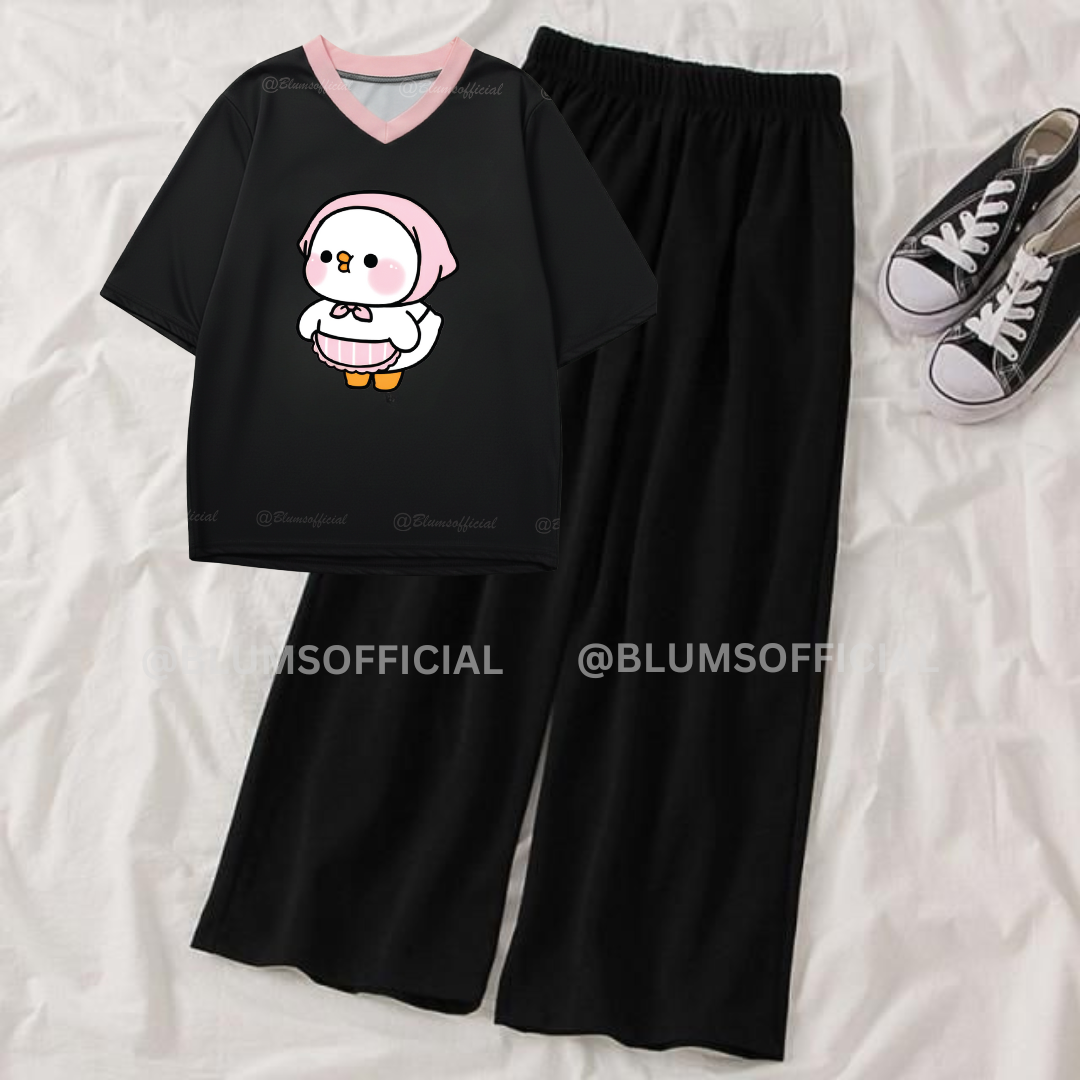 Cute boss Black Oversized V Neck & Black Flapper