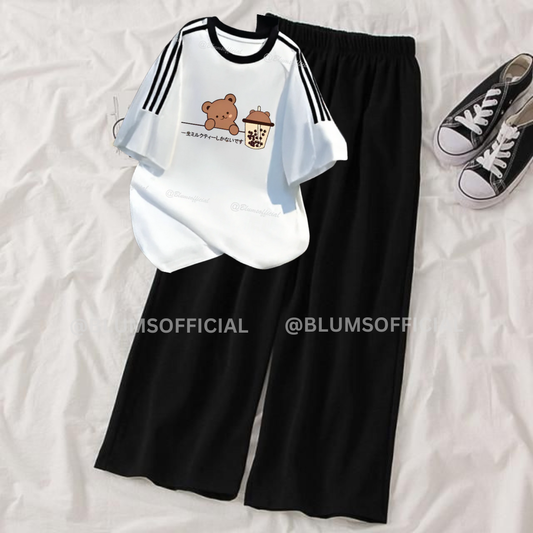 Cute bear white Oversized & Black Flapper