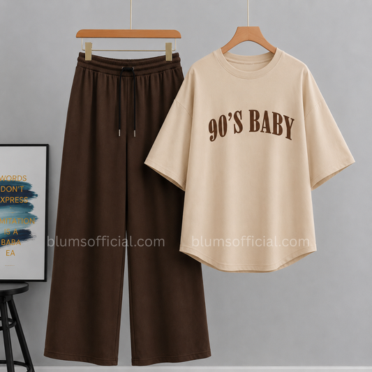 90s Beige Oversized & Brown Flapper