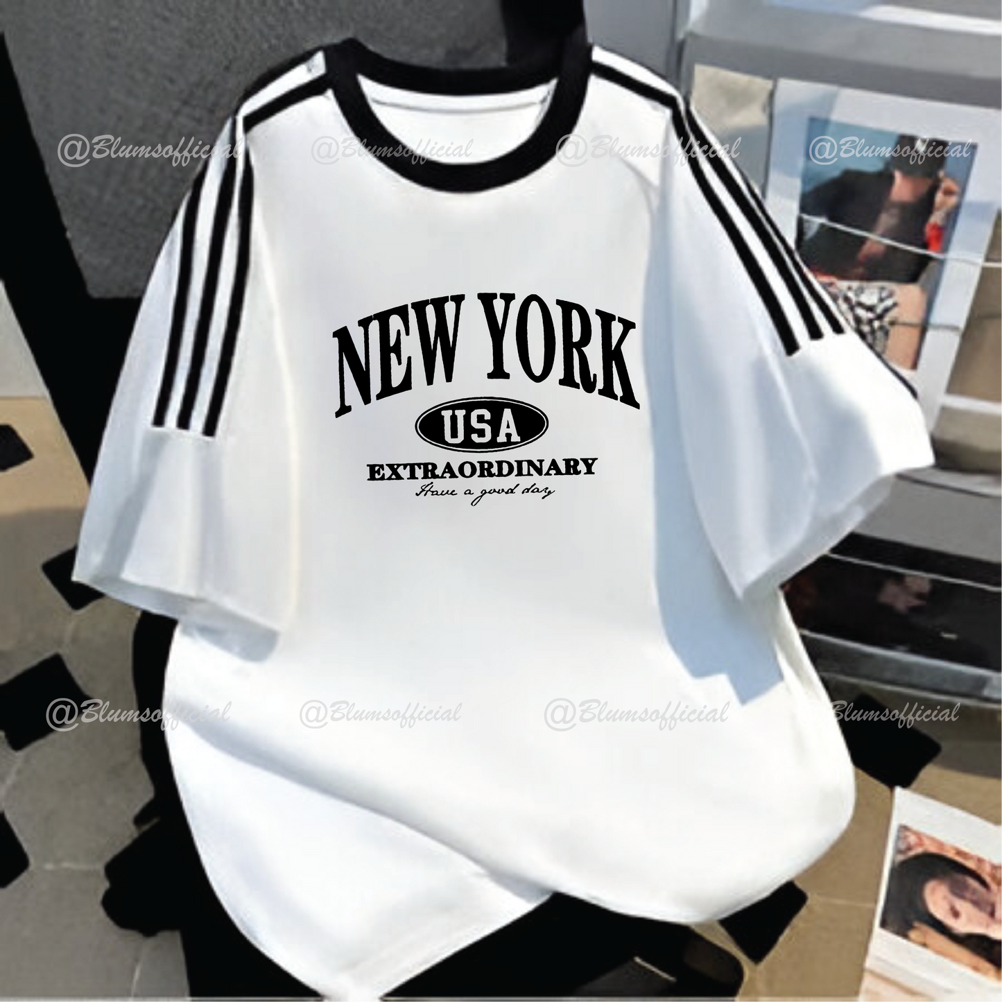 NY Printed White Oversized Tee
