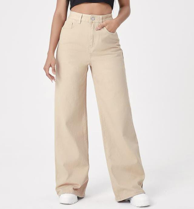 Beige Wide Leg Jeans