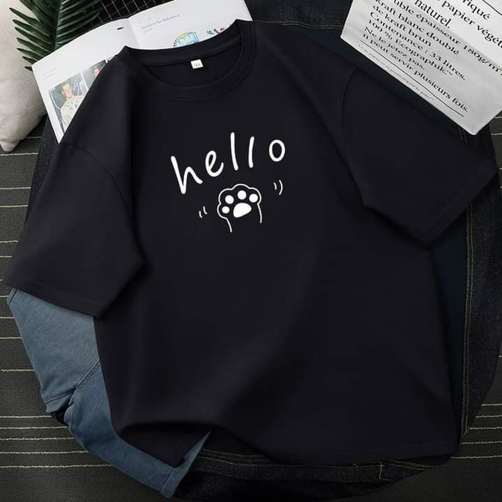 Hello Black Oversized Tee