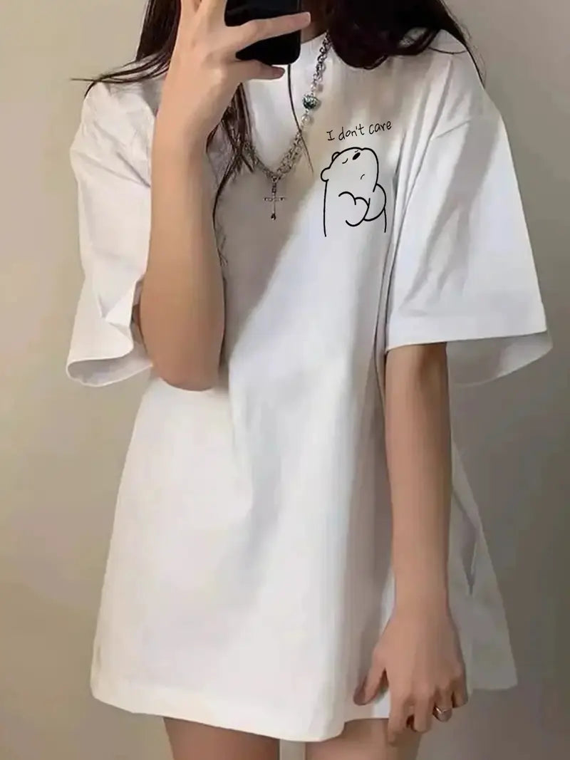 Don't Care White Oversized Tee