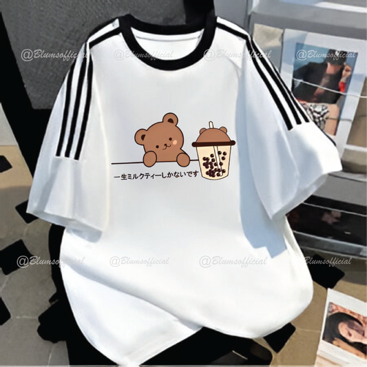 Coffee Bear White Oversized Tee