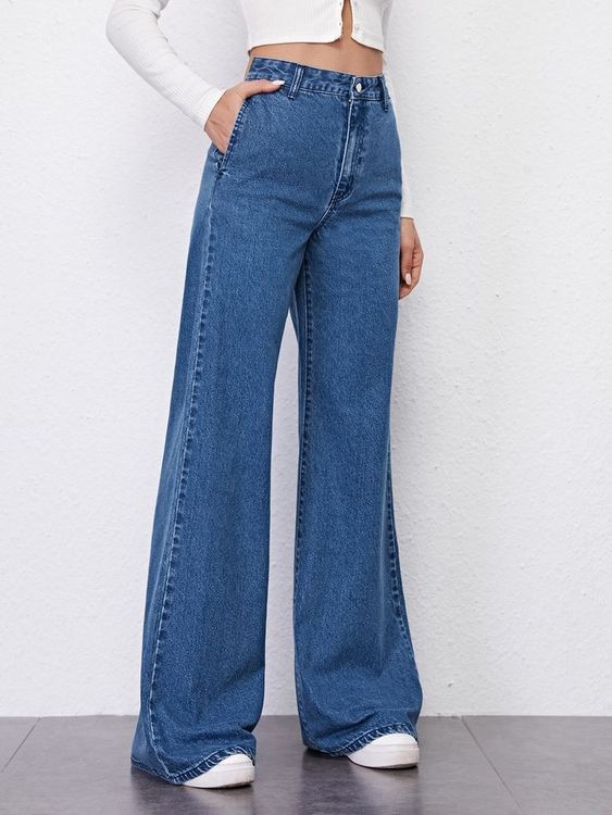 Navy Wide Leg Jeans